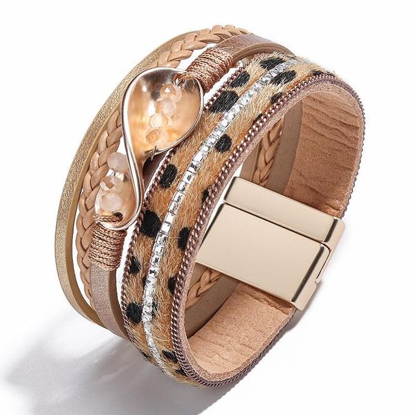 

charm bracelets leopard fashion woman 2021 multilayer wide wrap leather & bangles femme party jewelry gift, Golden;silver