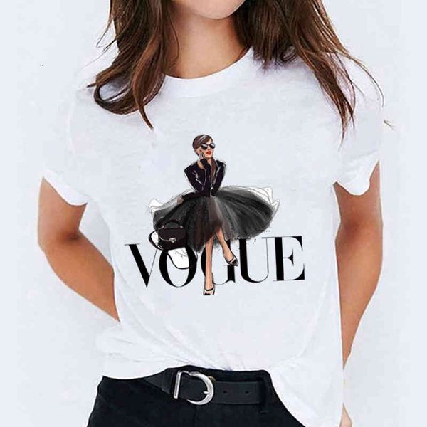 

women's t-shirt women elegant magazine cartoon cute ladies vogue graphic womens tees female camisas lady harajuku t shirt t-s, White