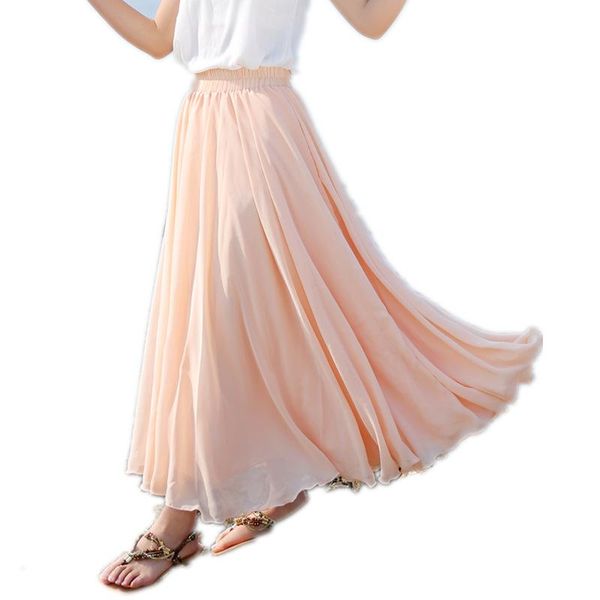 

chiffon summer high waist mid-length skirt slim fit fairy long mesh ruffled skirts, Black