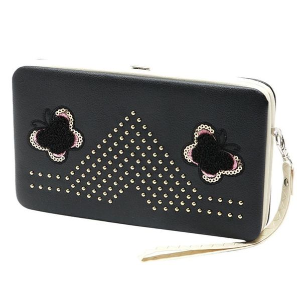 

coin purses lady long wallet female butterfly lunch box clutch bag mobile phone purse, Red;black