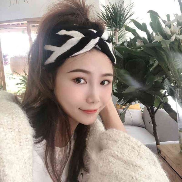 

hair accessories jewelry korea's wide cross knitted band fashionable f letter elastic trend ins, Golden;white