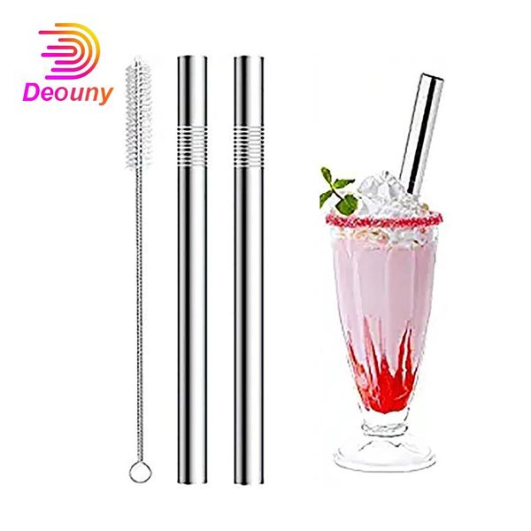 

drinking straws deouny metal smoothie 1.2cm extra wide reusable straw for milkshake boba beverage 2pcs with 1clean brush