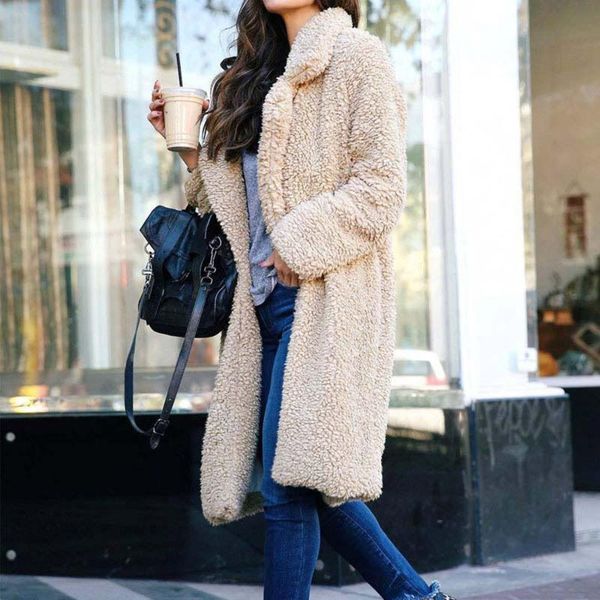 

women's wool & blends women fur coat autumn winter casual solid long female vintage jackets overcoat chaqueta mujer woman overcoats, Black