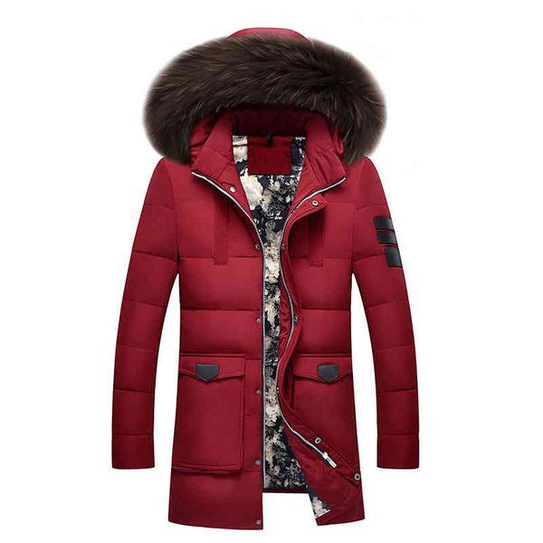 

new brand 90%white duck winter warm casual men's down et natural fur collar hooded coat, Black