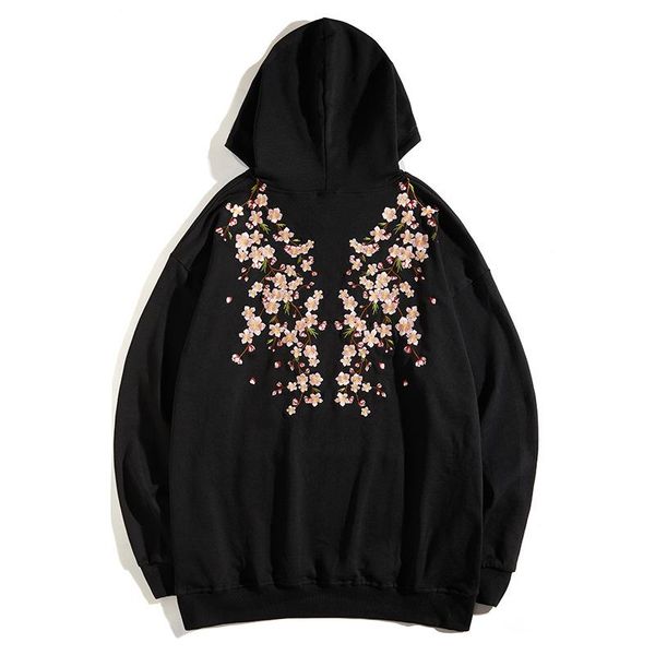 

men's hoodies & sweatshirts autumn 2021 club embroidered hoodie male chinese style plum blossom young couples pure cotton, Black