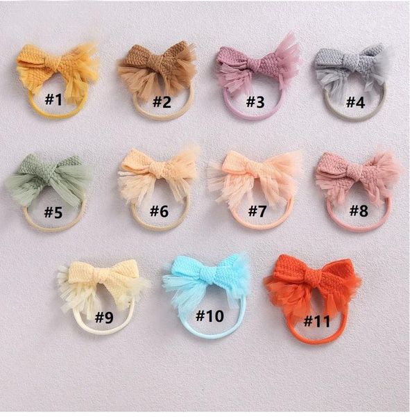 

a956 sweet infant baby lace knitted bowknot headband princess kids nylon elastic hair band children headwear kid accessory 11 colors, Slivery;white
