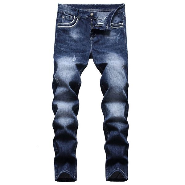 

jeans 2021 blue men's straight tube washed and polished white fashionable pants