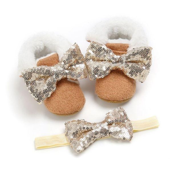 

first walkers winter fur baby shoes with hairband warm girls for born soft sole infant cotton