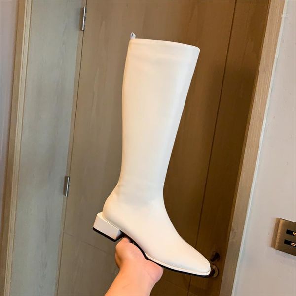 

boots riding women shoes real leather mid heel knee-high square toe block heels zip long autumn winter 401, Black