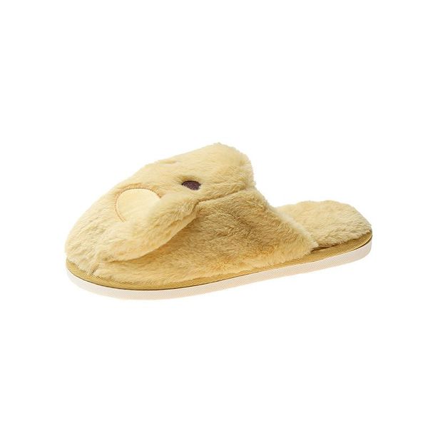 

slippers winter comfortable toe-covered cartoon cotton women's home plush slides flat soled female indoor furry shoes, Black