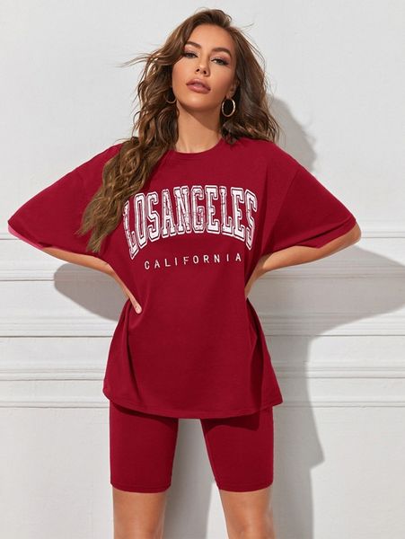 

letter graphic tee and biker shorts set f7yc#, White