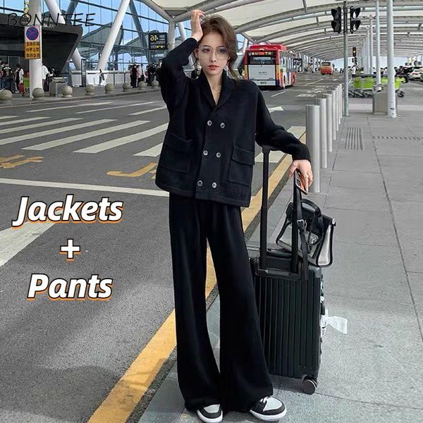 

women's two piece pants sets women fashion sweet 2 pieces outfits autumn female temperament double breasted jackets high waist mopping, White