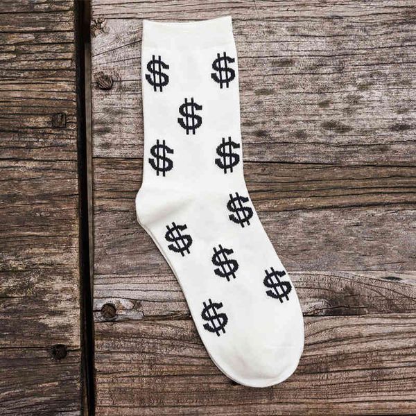 

men's warm socks with printed dollars, cotton sportswear, black white, winter, pair