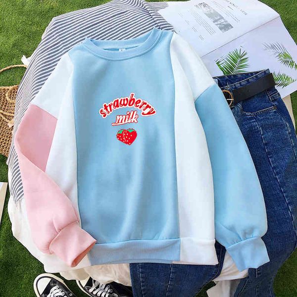 

paris girl women's sweatshirt harajuku strawberry milk kawaii sweet cute hooded loose o-neck fleece jumper oversized hoodies 210524, Black