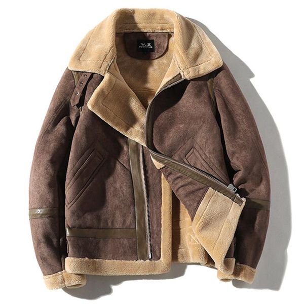 

men's leather & faux winter mens clothing sheepskin genuine natural real fur lapel plush thick coats thicken warm parkas jackets m-5xl, Black