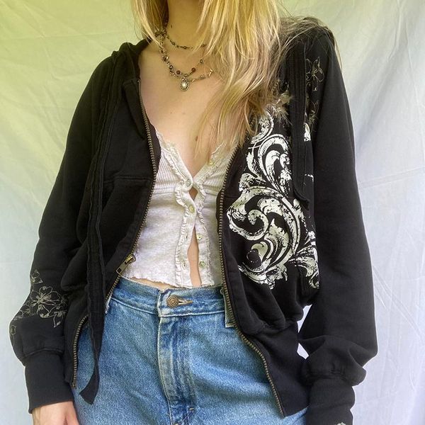

women's jackets vintage harajuku grunge hoodie autumn cute streetwear retro fairycore coats casual zip up 90s gothic cloth, Black;brown