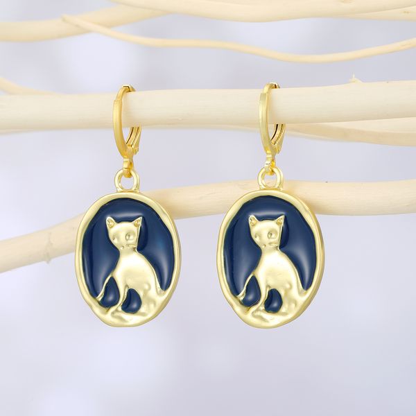 S2294 Moda Jóias Vintage Blue Cat Dangle Brincos Simples Desenhos Animados Senhora Brinco