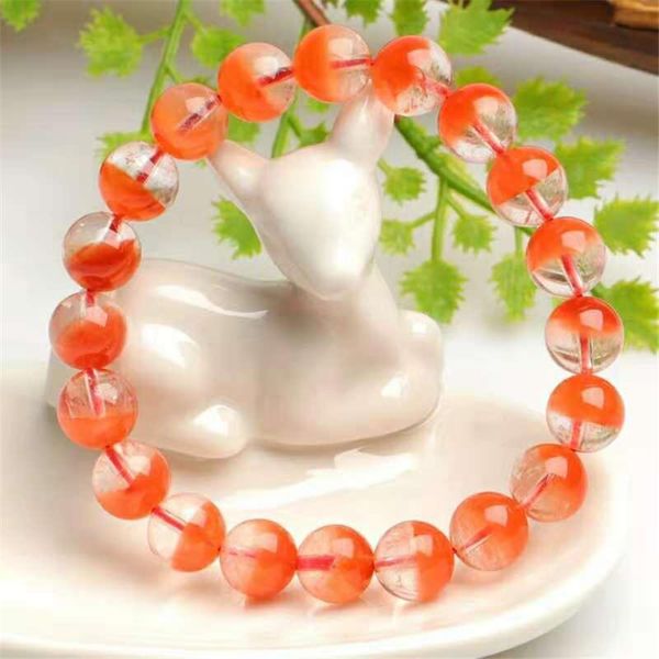 

beaded, strands 10mm natural red rutilated quartz crystal round beads stretch woman bracelet, Black