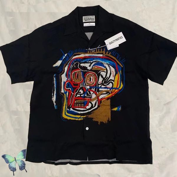 

wacko maria shirt graffiti zombie logo men women funny wacko maria short sleeve shirt cotton turn-down collar, White;black
