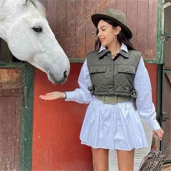 

womens vest army green lapel sleeveless jacket fashion large pocket design waistcoat streetwear, Black;white