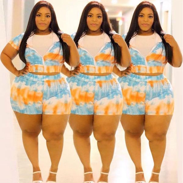 

plus size tracksuits 2021 summer style commuter fashion zipper stitching print suit skirt