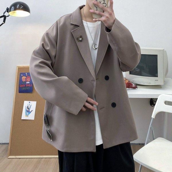 

pure color lapel casual suit men korean fashion loose business formal jacket harajuku streetwear social men's suits & blazers, White;black