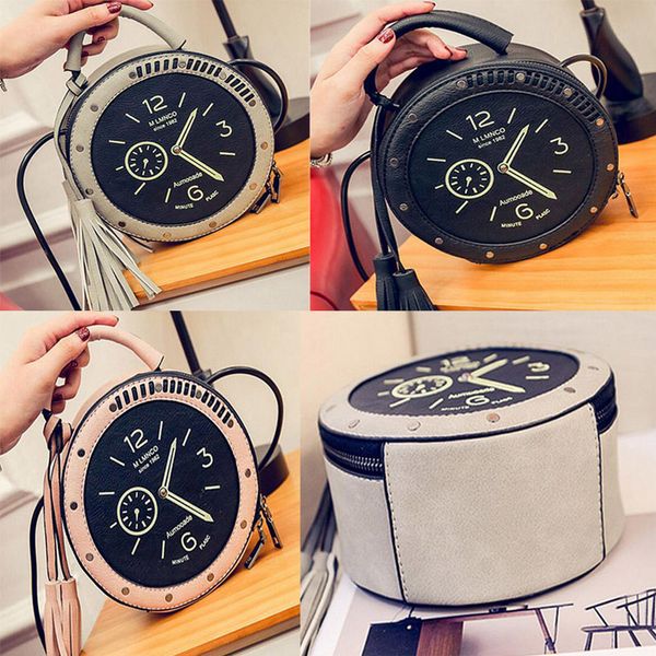 

dhl50pcs messenger bags women pu leather handbags watch clock shape single handbag