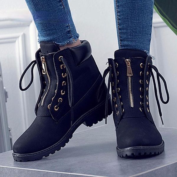 

fashion women boots leather shoes work ankle for cross-tied female safety size 36-42, Black