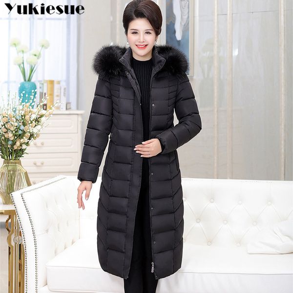 

womens winter jackets and coats parkas for women 4 colors wadded jackets warm outwear with a hood large faux fur collar 210518, Black