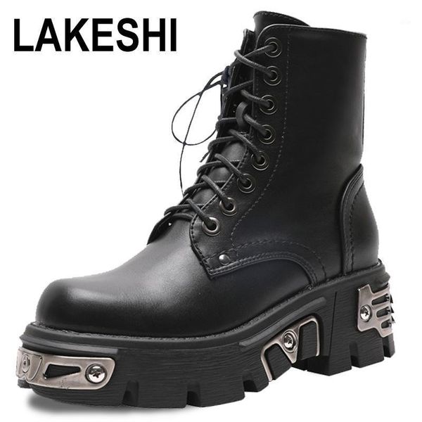

boots black punk style platform women ankle lace up zipper autumn winter motorcycle ladies chunky shoes metal decor1