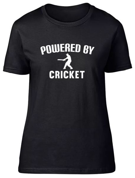 

powered by cricket fitted womens ladies t shirt, White;black