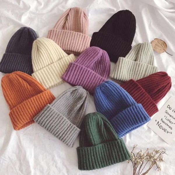 

beanie/skull caps casual women hat solid color warm knitted cap beanie autumn winter soft elastic lady girls ski hats, Blue;gray