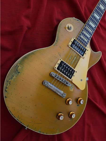 

aged/relic nitro finish electric guitar, gold one piece body&neck