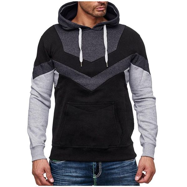 

men's hoodies & sweatshirts men's casual sweatshirt color splice long sleeve drawstring pullover hooded blouse streetwear, Black