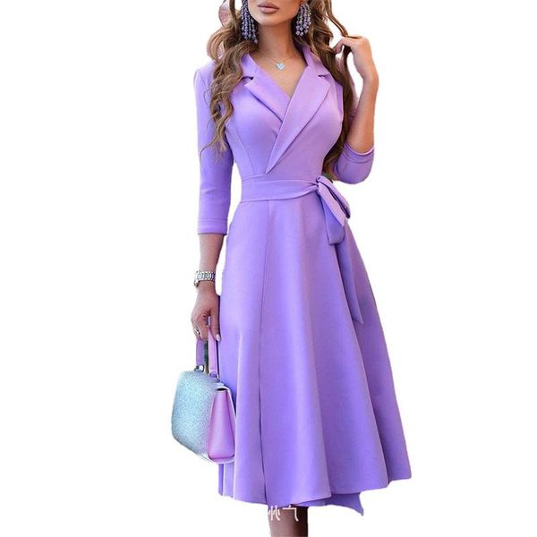 

casual dresses women dress 2021 autumn purple lace-up fashion slim midi office lady vestido feminino, Black;gray