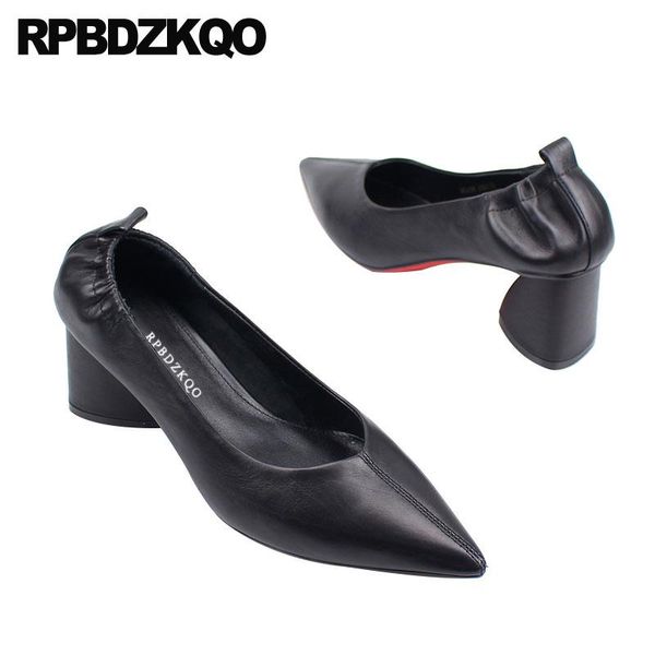 

dress shoes designer heels women luxury 2021 high pumps black thick slip on size 33 quality medium 4 34 genuine leather pointed toe