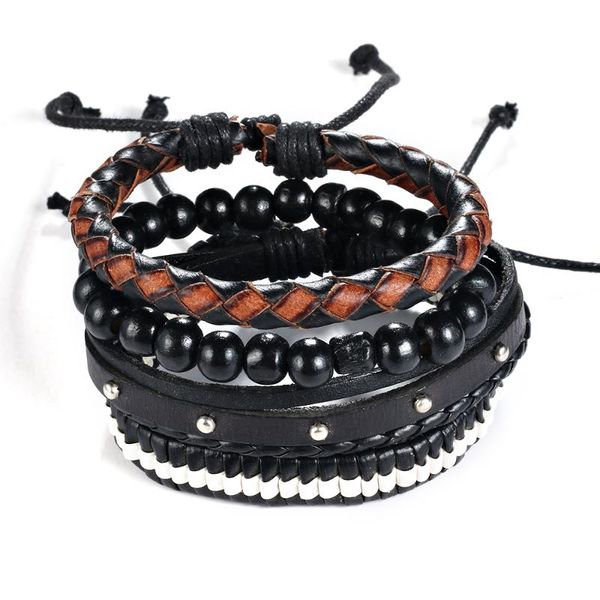 

charm bracelets 4 pieces/set of 2021 fashion jewelry multi-layer hand-woven bead leather bracelet couple for men and women, Golden;silver