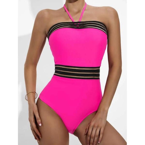 

one-piece suits one piece women hollow out swimwear bikini female push up lace halter bodysuit solid summer swimsuit beachwear monokini