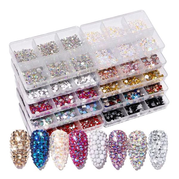 

nail art decorations 6 grid 3d glitter flat back crystal rhinestone set diy manicure stones accessories, Silver;gold