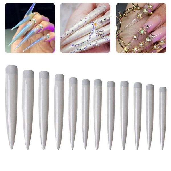 

false nails 120pcs ballerina extra long clear/natural fake art tips acrylic full cover manicure salon, Red;gold