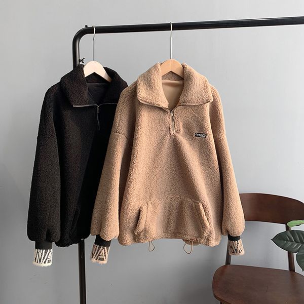 

hoodie spring long thick turn down collar winter warm hoodies women, Black