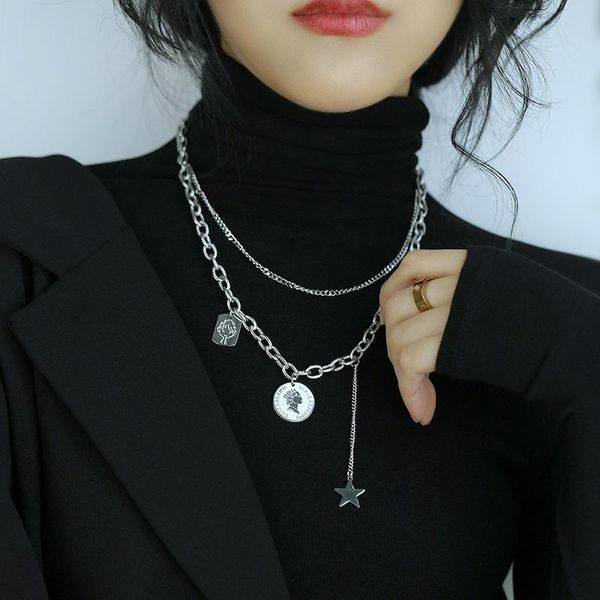 

pendant necklaces hiphop mix chunky chain choker necklace unique design double layer geometric letter k for women girls jewelry, Silver