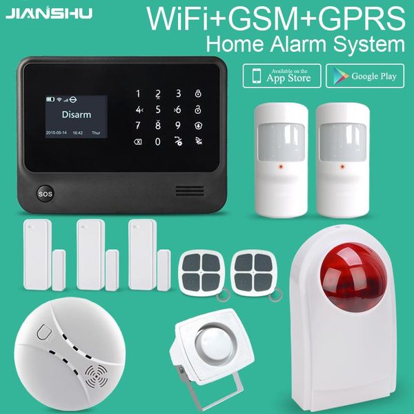 

home security alarm system alarms /android app control gsm wifi work with wireless siren smoke detector systems