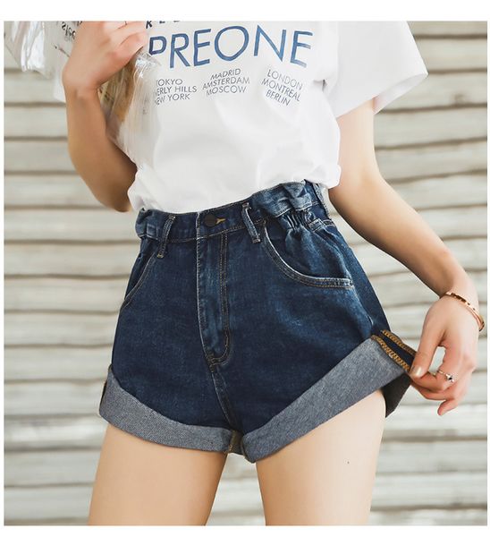 

tom hagen denim shorts women's white short jeans khaki wide leg elastic waist vintage high summer 210428, White;black