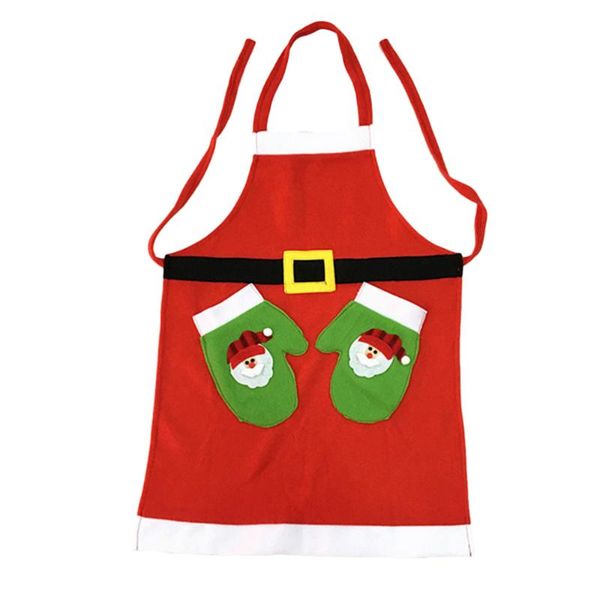 

non-woven applique christmas apron hanging neck adjustable back tie kitchen bib for cooking gardening - green aprons