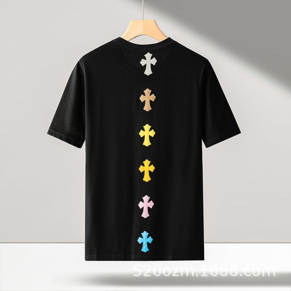 

ch fashion brand cro sanskrit cross color badge heart style hip hop couple loose round neck short sleeve t-shi, White