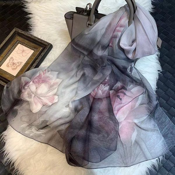 

scarves [bysifa] grey pink women silk scarf shawl printed fashion winter 100% natural long chinese style chiffon, Blue;gray