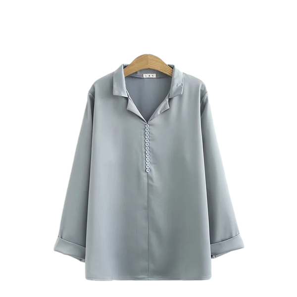 

fashion women solid multi-buttons hedging vintage casual office loose long sleeve spring plus size satin female women's pol, White