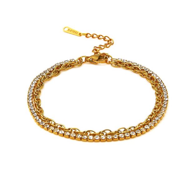 

link, chain fanshidi stainless steel claw bracelet for women rhinestone double layer exquisite beach jewelry, Black