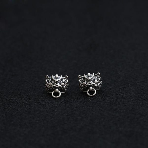 

stud retro s925 sterling silver earrings chinese-style animal men and women ring two-dimensional jewelry accessories, Golden;silver